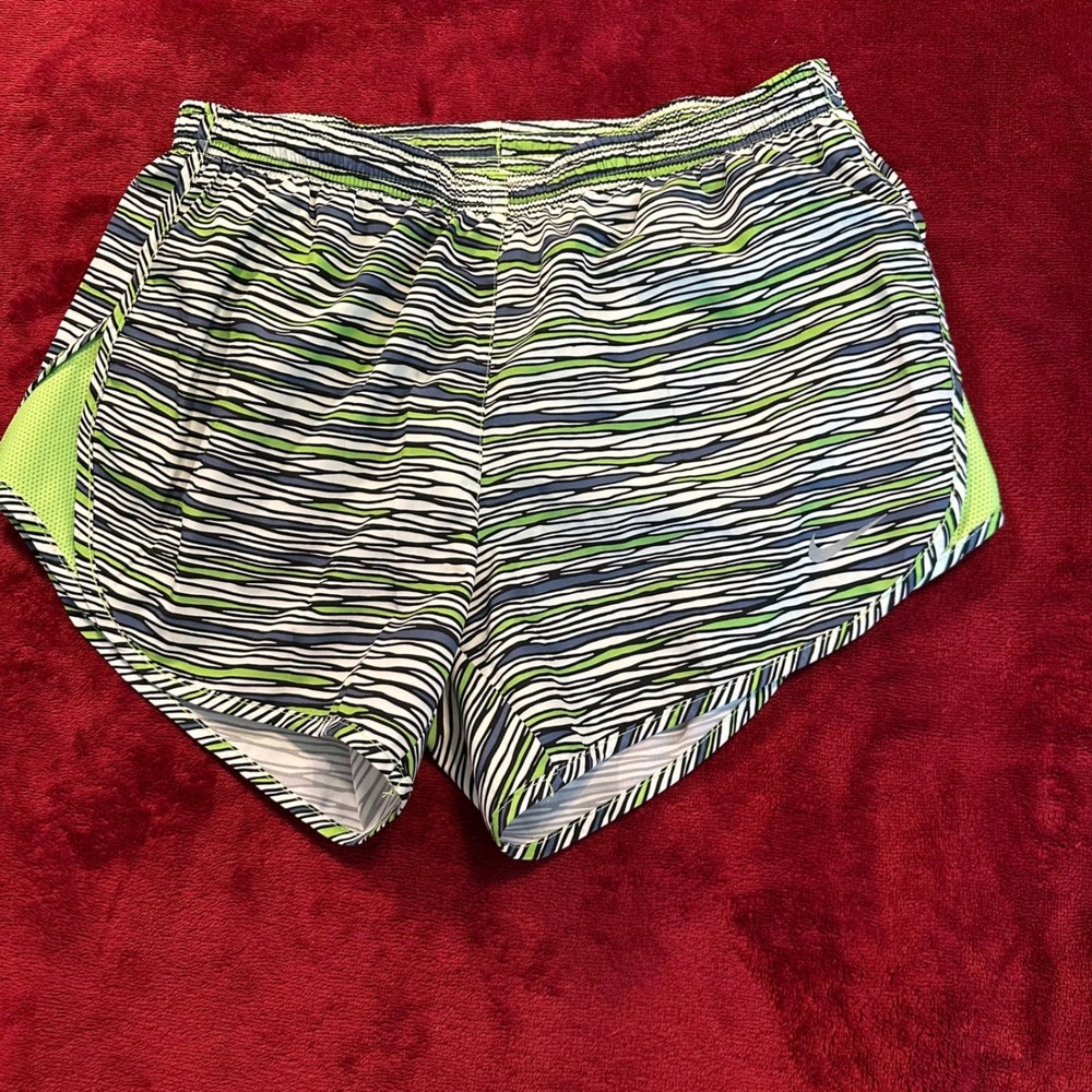 Nike Dri-FIT Running Shorts Womens XS Lime Green Blue Striped Tempo 645591-358